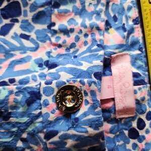 Lilly Pulitzer size 4 Kelly Stretch Ankle Pant Tic Tac Tile Blue & Pink Textured